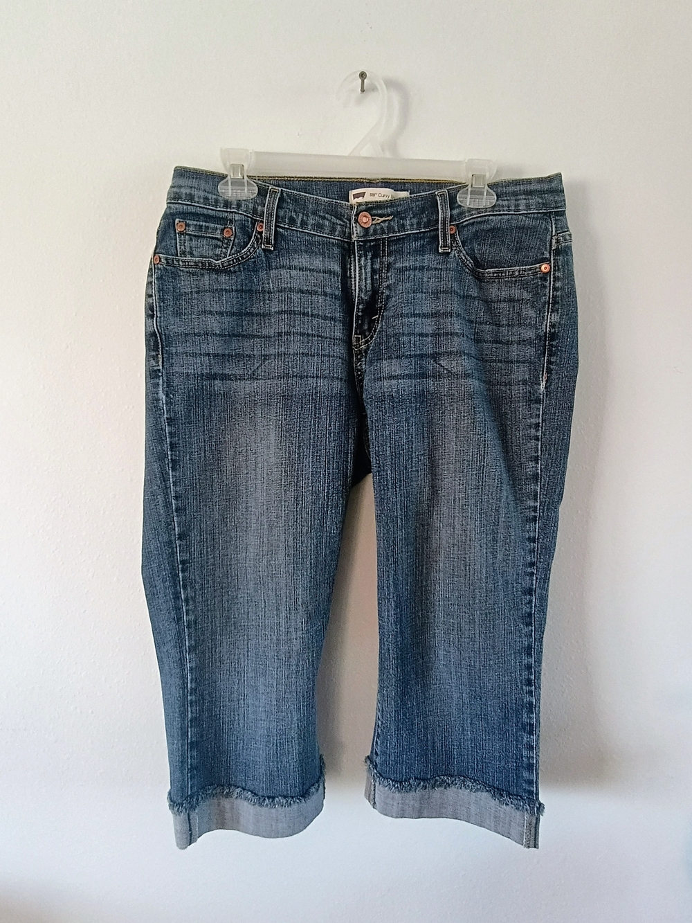 Levi's Mid Rise Denim Bermuda Crop Cuffed Stretch Blue Jean 12